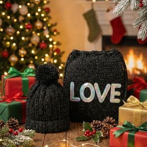 Girls Black & Silver Metallic Crochet Backpack & Hat Set | Handmade Sparkly